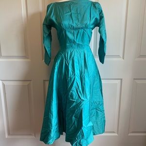 Vintage turquoise full skirt dress. Handmade